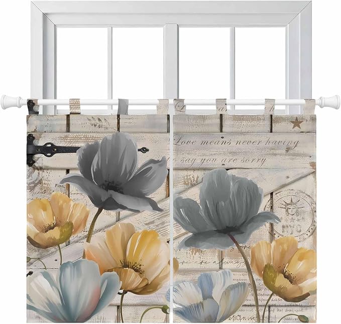 Spring Tulips Flower Kitchen Curtains 45 Inch Length, Short Cafe Window by Unknown