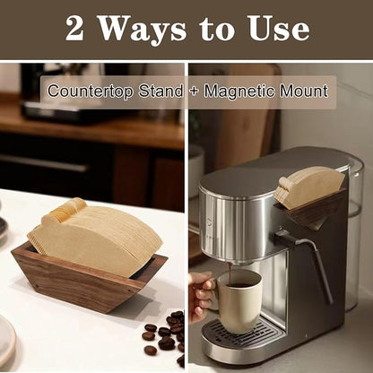 Coffee Filter Holder Magnetic, Solid Walnut Wood Coffee Filter Storage Organizer - Image 2