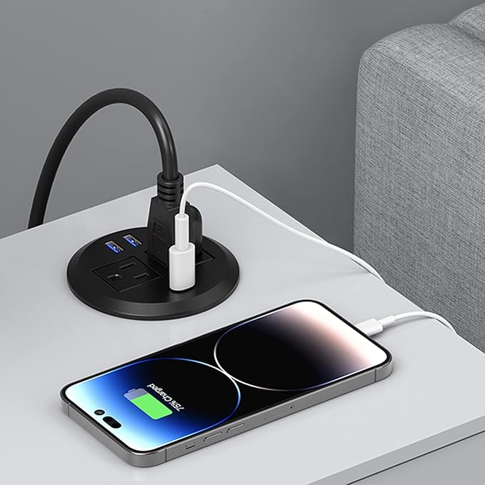 Recessed Power Grommet with AC Outlets, 20W Fast Charging USB-C Port - Flush-Mount for Desktop,Workspace Essential Desk Outlet,ETL Listed