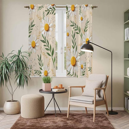 Spring Daisy Kitchen Curtains, Country Watercolor Flower Leaf Plant Light - Image 7