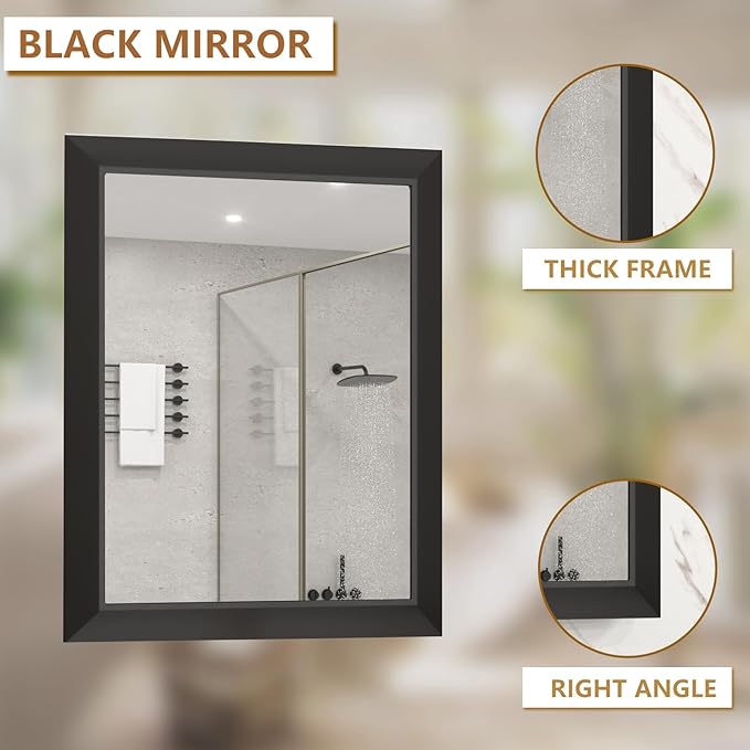 SMIROR Matte Black Bathroom Mirror for Over Sink 40x 36 inch, Metal Thick Frame Rectangle Vanity Mirror for Wall, Anti-Rust, Horizontally or Vertically Mounted