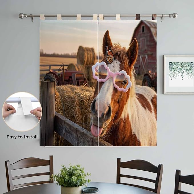 Farm Horses Bathroom Curtains 63 Inch Length, Window Curtains Tab Top, - Image 4