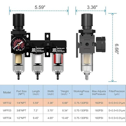 NEWPO 1/4" NPT Air Drying System, Air Filter Pressure Regulator - Image 2