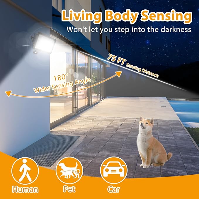 YANYCN 2 Pack 300W LED Motion Sensor Flood Light,LED Work Light with Plug,Super Bright IP66 Waterproof Floodlight Outdoor 43500 lumens 5000K Daylight Dusk to Dawn Security Light for Garage,Front Porch