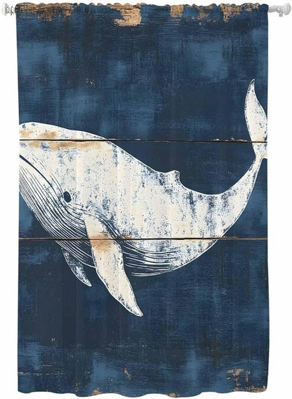 Sheer Curtains 63 Inch Length, Ocean Whale Blue Semi Sheer Curtains Light by Unknown