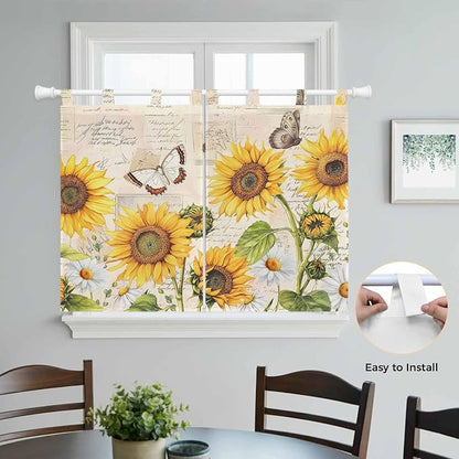 Yellow Sunflowers Kitchen Curtains 45 Inch Length, Short Cafe Window Curtains - Image 4