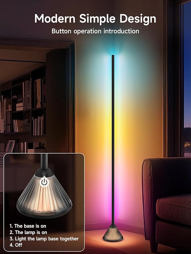 Tyute Corner Floor Lamp, Smart RGB LED Corner Lamp with App & Remote Control, Music Sync, Scene Modes, Modern Ambient Lighting Floor Lamp for Living Room, Bedroom, Gaming Room Decor