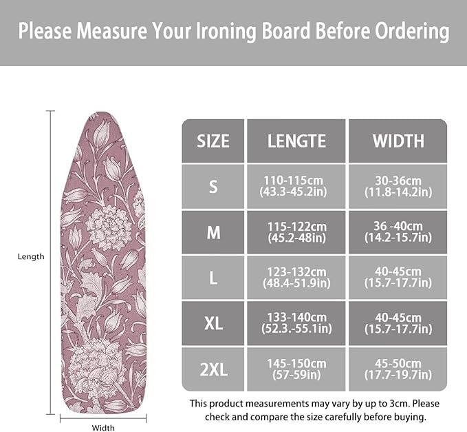 ZCFYGDX Ironing Board Cover,Scorch-Resistant Standard Nose Pocket, Elastic Edges,Iron Decor Covers St&ard Size-L,Nylon Buckle Straps Hook & Loop Fastener Strap,Home Decor Pink Floral Print