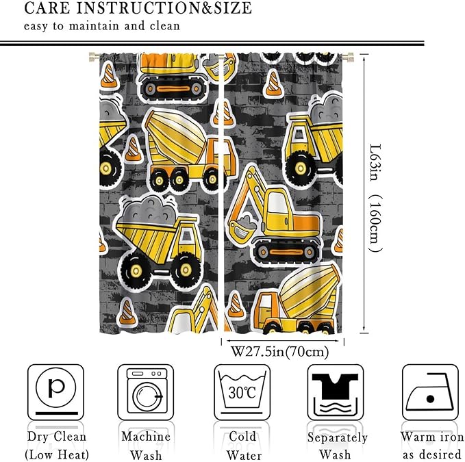 Kids Construction Excavator Window Curtains - Image 4