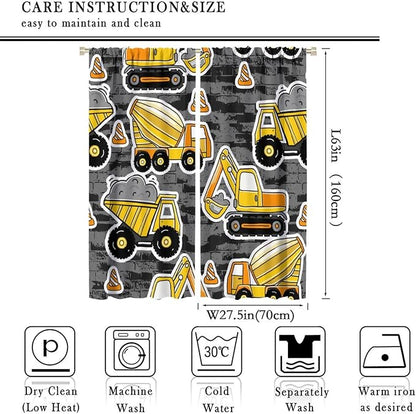 Kids Construction Excavator Window Curtains - Image 4