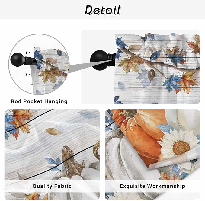 Thanksgiving Pumpkin Kitchen Tier Curtains 36 Inch Long 2 Panel Set, Rod Pocket - Image 9