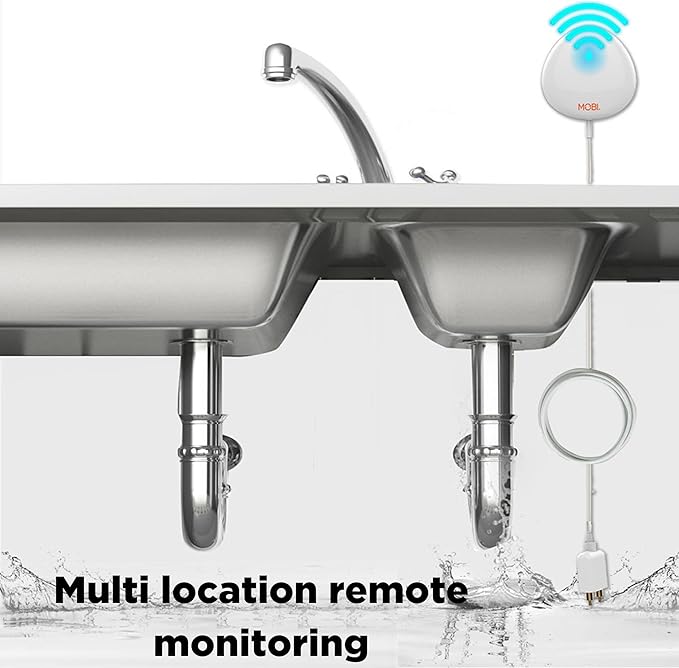 MOBI Connect WiFi Leak Alert Sensor, 24/7 Protection and Smart App Integration, Outlet Compatible, 48-inch Extension Cable (Pack of 2)