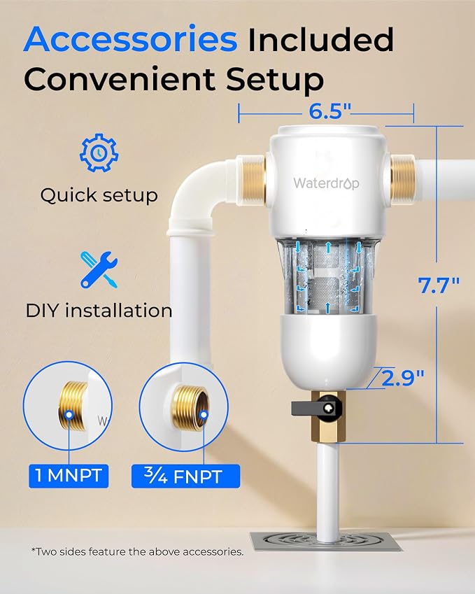 Waterdrop Spin Down Sediment Filter, 50/200 Micron Reusable Whole House Water - Image 8