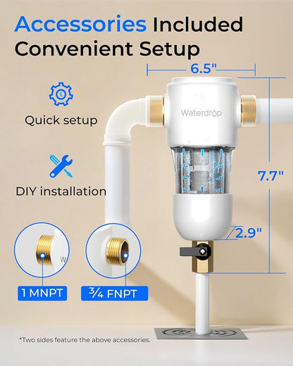 Waterdrop Spin Down Sediment Filter, 50/200 Micron Reusable Whole House Water - Image 8
