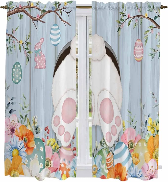 Easter Window Curtains 63 Inch Long 2 Panel Set, Rod Pocket Bedroom Curtains & - Image 2