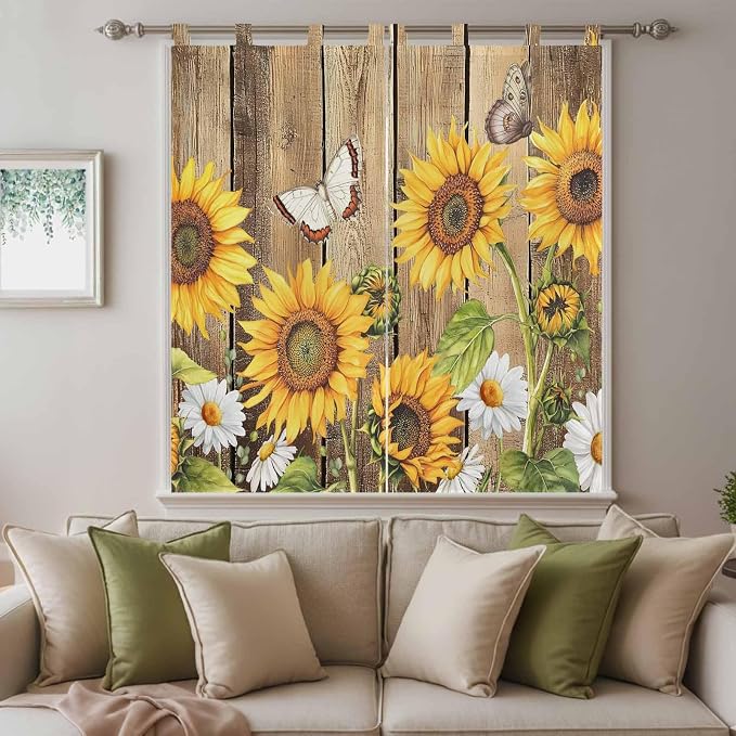 Farmhouse Sunflowers Bedroom Curtains 72 Inch Length, Window Curtains Tab Top - Image 9
