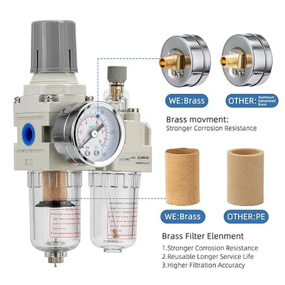 1/4" NPT Compressed Air Filter Regulator Lubricator Combination Water/Oil Trap - Image 5