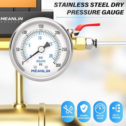 MEANLIN MEASURE 0~300Psi Dry Pressure Gauge Stainless Steel 1/8" NPT 2" FACE - Image 7