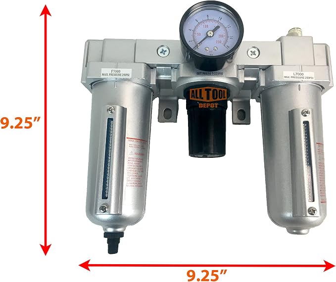 3/4" NPT HEAVY DUTY Compressed Air In Line Filter Regulator Lubricator Oiler - Image 2