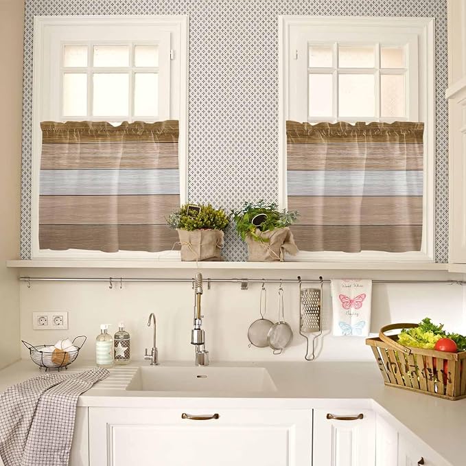 Retro Farm Wood Board Window Valance Curtains, 2 Panel - Image 3