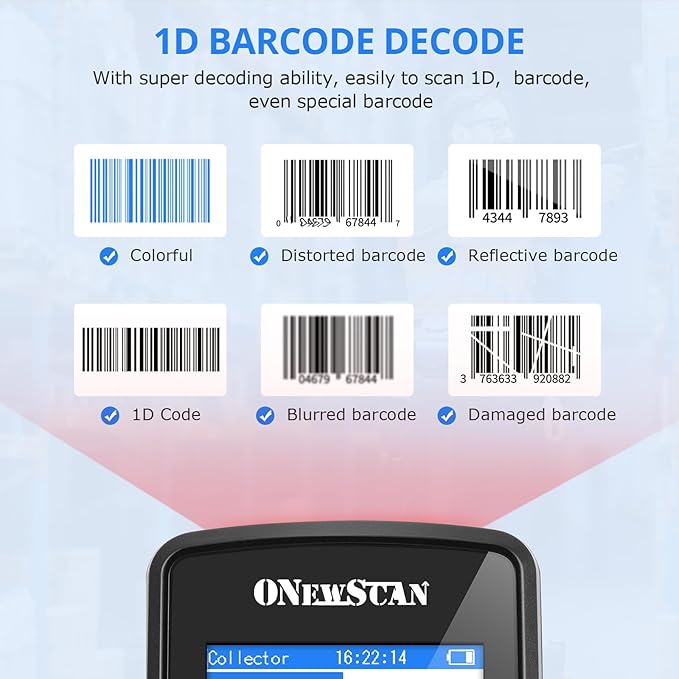 Inventory Scanner, Wireless Barcode Scanner Portable 1D Handheld Bar Code Scanners for Collector Data Terminal Inventory Device 2.8" LCD Screen Barcode Reader for Warehouse, Library, Store