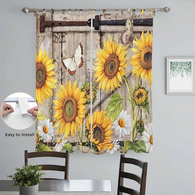 Farmhouse Sunflowers Living Room Curtains 96 Inch Length, Window Curtains Tab - Image 4