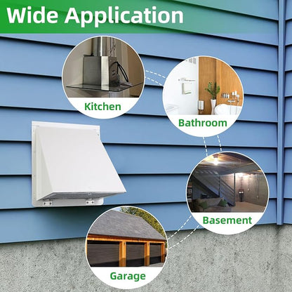 8 Inch Hooded Wall Vent with Screen and Damper, Outdoor Wall Exhaust Vent Cover - Image 7