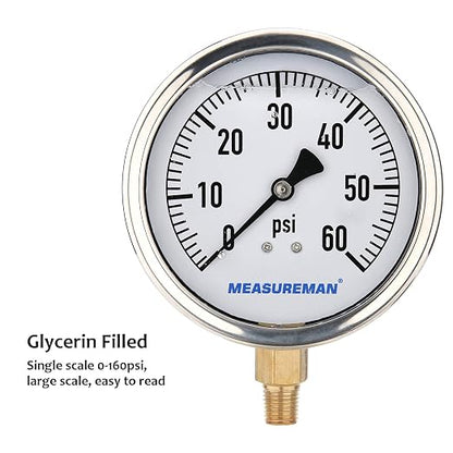 MEASUREMAN 4" Dial Size, Glycerin Filled Plumbing Pressure Gauge, Stainless - Image 5