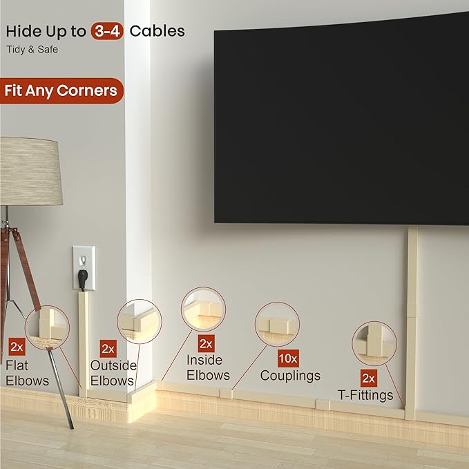 Beige Cord Cover Wire Hiders - 157in Cord Hider Wall Mounted TV, Cable Cover Wall Wire Hider for Cords, Hide Wires Along Wall, Cord Concealer Cable Channel, Cable Raceway, Wire Molding for Wall