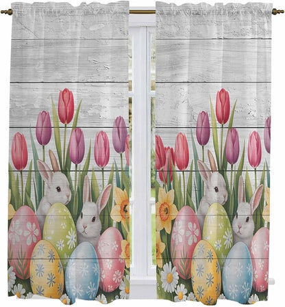 Easter Window Curtains 63 Inch Long 2 Panel Set, Rod Pocket Bedroom Curtains & - Image 2