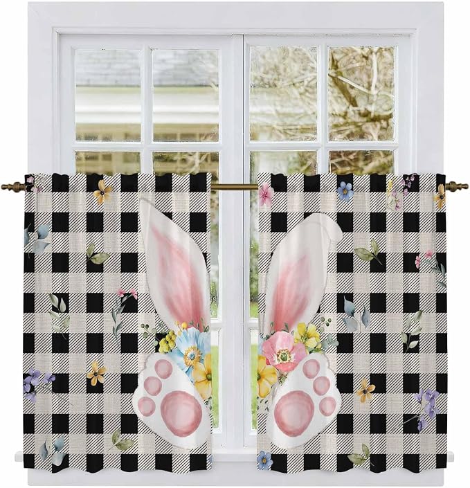 Easter Kitchen Tier Curtains 45 Inch Long 2 Panel Set, Rod Pocket Short Window - Image 2