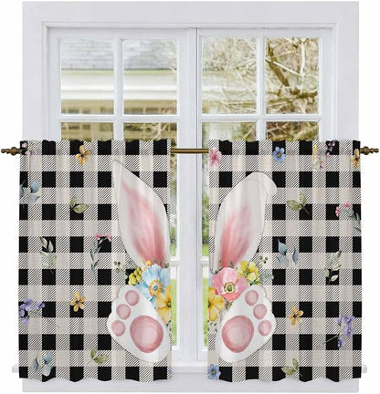 Easter Kitchen Tier Curtains 45 Inch Long 2 Panel Set, Rod Pocket Short Window - Image 2