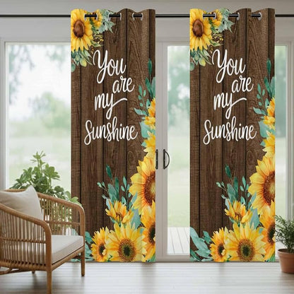 Summer Outdoor Curtains for Patio Sunflowers Eucalyptus Leaves Wood Waterproof - Image 6