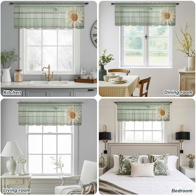 Daisy Flower Sheer Valances for Windows 60"x18", Light Filtering Kitchen - Image 5