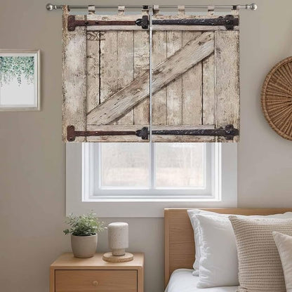 Farmhouse Wood Grain Kitchen Curtains 45 Inch Length, Short Cafe Window - Image 9