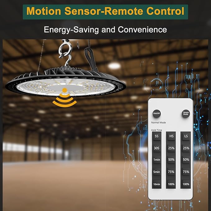 ACOHOOK Smart 200W High Bay LED Shop Lights 30000lm UFO LED Light with Smart Controller Supports Normal Mode & Motion Sensor Mode(Energy Saving) ETL Listed High Bay Lights for 25-35FT Warehouse-6Pack