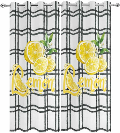 Lemon Outdoor Curtains for Patio Lemon Leaves Summer Plaid Buffalo Waterproof - Image 9