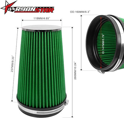 RYANSTAR RACING 152mm 6" High Flow Round Tapered Cone Closed-Top Washable - Image 2