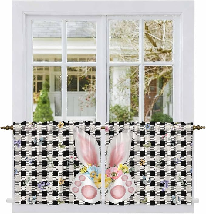 Easter Kitchen Tier Curtains 36 Inch Long 2 Panel Set, Rod Pocket Half Window - Image 2
