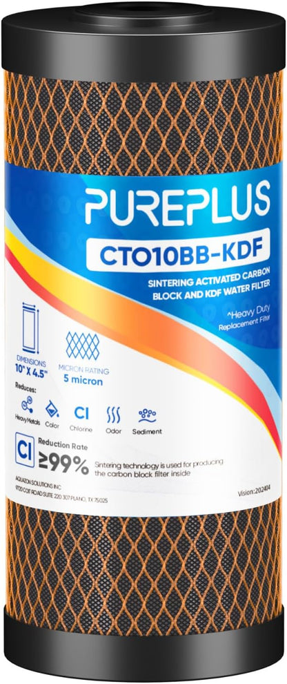 PUREPLUS 5 Micron 10" x 4.5" Whole House Coconut Shell Activated Carbon and KDF by PUREPLUS