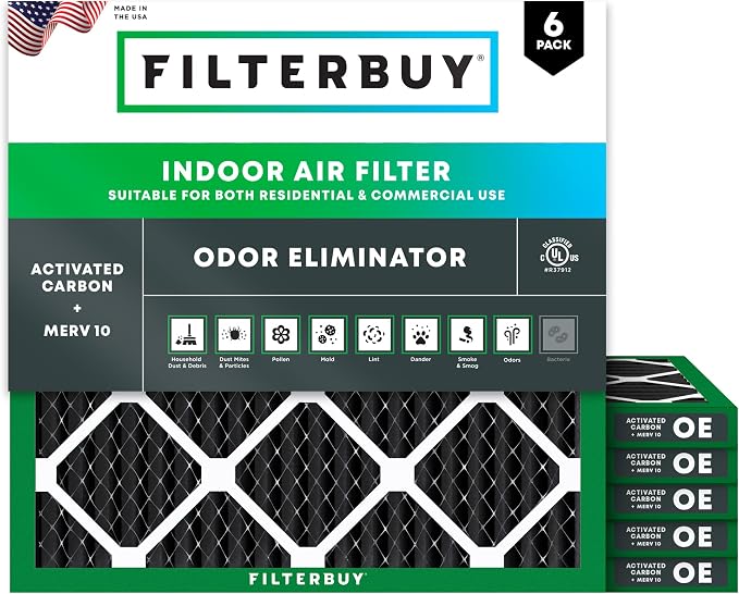 Filterbuy 20x20x1 Air Filter MERV 10 Odor & Allergy Defense by Filterbuy