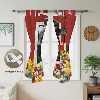 Cows Sunflowers Bathroom Curtains 63 Inch Length, Window Curtains Tab Top - Image 5