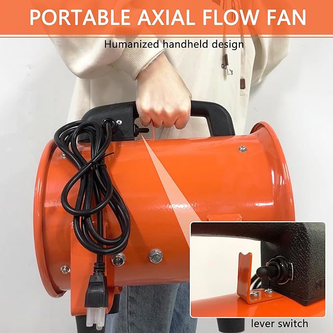 FICBXRA Utility Blower Fan 12 Inch Portable Axial Exhaust Fan 790W/7A 2300CFM High Velocity Ventilator with 16FT Duct Hose for Exhausting & Ventilating at Home and Job Site