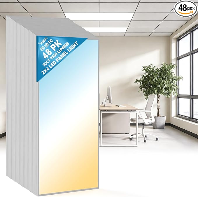Msbfi 2x4 LED Flat Panel Lights Drop Ceiling Light Fixture 5000K 4000K 3000K Selectable 0-10v Dimmable, 30-40-50W 24x48 LED Light Fixture 100-277V for Office Ceiling Lighting Fixture ETL/DLC 48 Pack