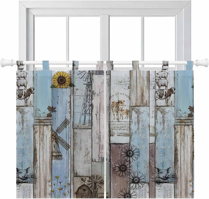 Blue Grey Wooden Bedroom Curtains 63 Inch Length, Window Curtains Tab Top by Unknown