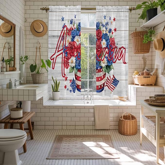 Independence Day Window Curtains 63 Inch Long 2 Panel Set, Rod Pocket Bedroom - Image 5