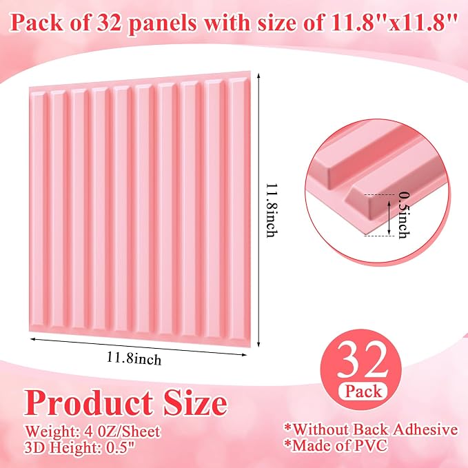 Nuanchu 32 Pcs 3D Slat Wall Panels 12 x 12 Inch PVC Fluted Textured Panel - Image 2