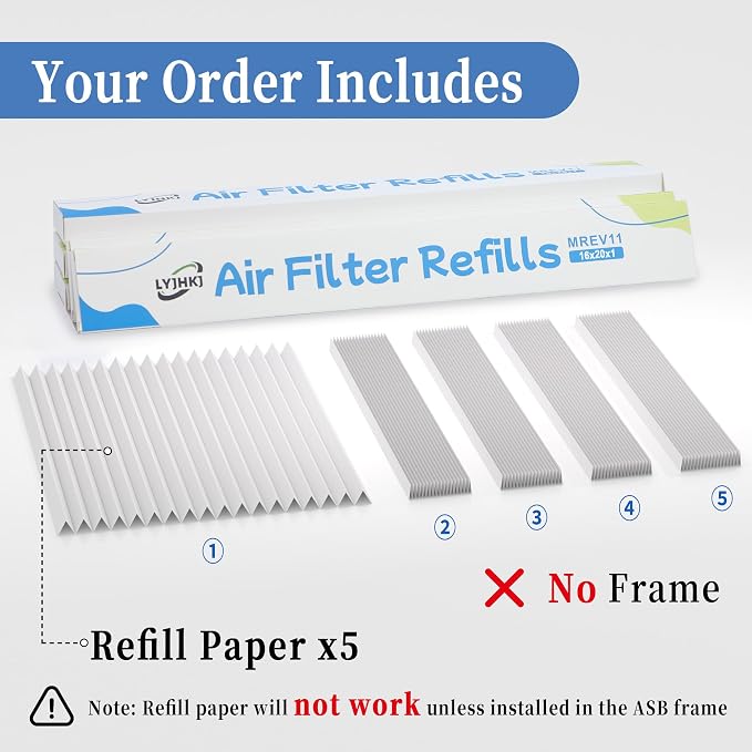 5 Pack 16x20x1 MERV 11 Air Filter Refills, Replaceable Filter Media only - Image 3