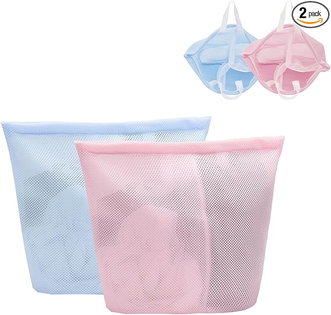 Guozcaray 2 Pcs Special Zoning laundry bag for delicates with handles mesh laundry bags washing machine laundry totes travel storage and sorting bag(Pink-Blue)