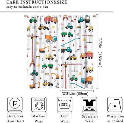 Construction Window Curtains, Kids Cartoon Construction Machines Building Hand - Image 4